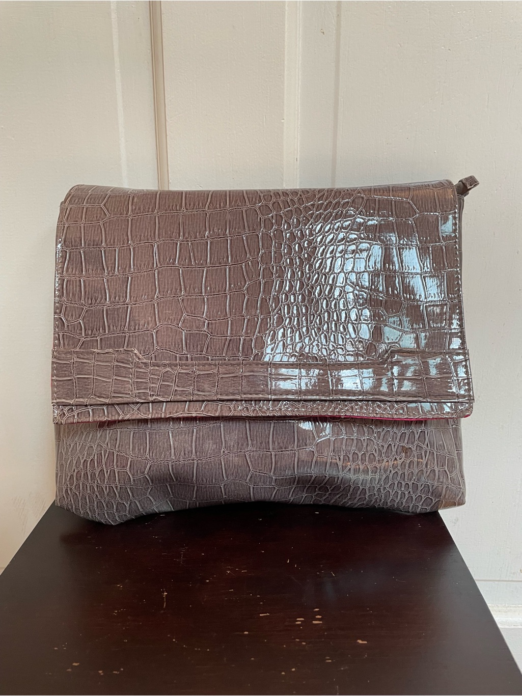 Vince Camuto Hot Pink Interior Croc-Trim Foldover Clutch
